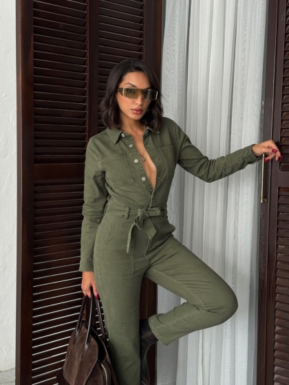 Salopeta din denim elastic cu nasturi