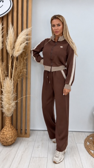 Set trening damă cu pantaloni evazați și dungi - Img 2