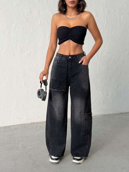 Blugi evazati cu print animal - Img 1