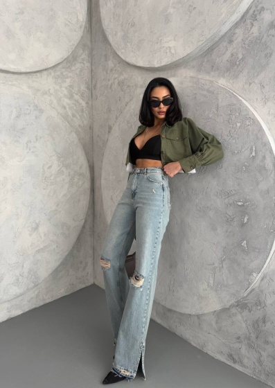 Blugi evazati cu rupturi si tiv nefinisat - Img 3