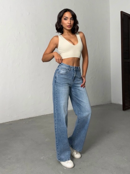 Blugi evazati elastici cu sclipici - Img 4