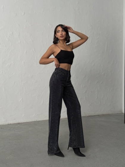 Blugi evazati elastici cu strasuri - Img 7