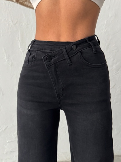 Blugi evazati elastici cu talie asimetrica - Img 5