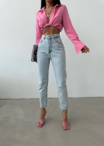Blugi mom fit cu design simplu - Img 1