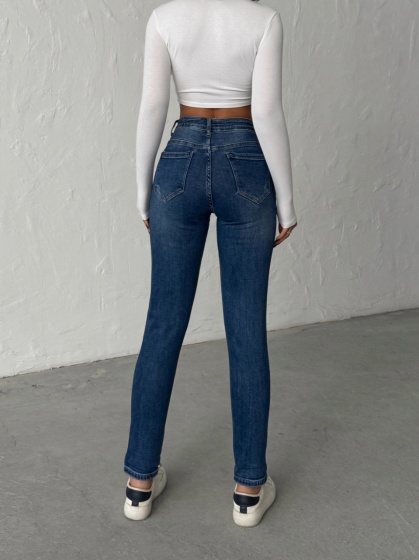 Blugi mom fit elastici accesorizați cu perle aplicate la tiv - Img 4