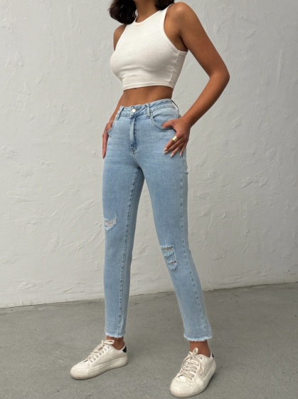 Blugi mom fit elastici cu rupturi - Img 3