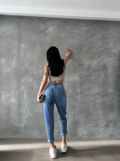 Blugi mom fit elastici cu zgarieturi - Img 5