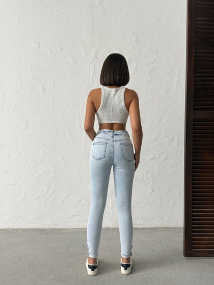 Blugi skinny elastici cu detalii la tiv - Img 3