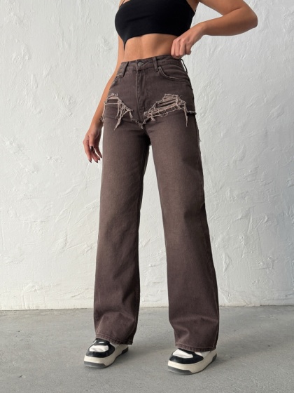 Blugi wide leg cu abraziuni în față - Img 6