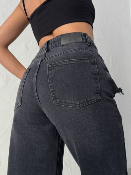 Blugi wide leg cu abraziuni în față - Img 6