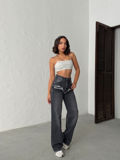 Blugi wide leg cu abraziuni în față - Img 7