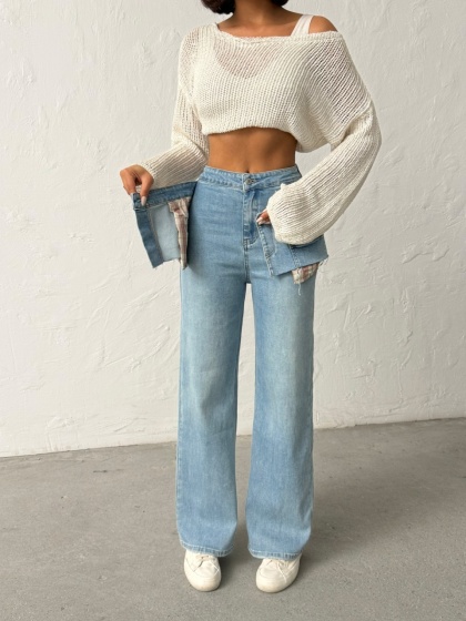 Blugi wide leg cu accesoriu tip fusta - Img 4