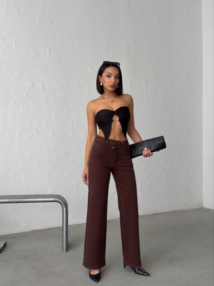 Blugi wide leg cu aplicatii din strasuri si talie asimetrica - Img 5