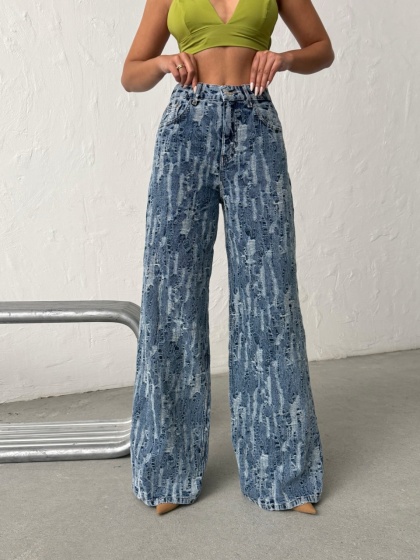 Blugi wide leg cu aspect vintage