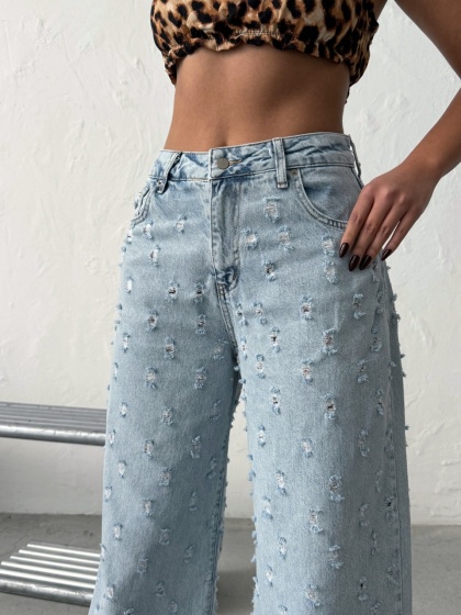 Blugi wide leg cu aspect vintage - Img 4