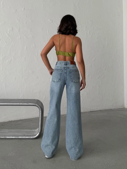 Blugi wide leg cu buzunare pe exterior - Img 2