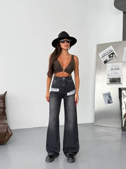 Blugi wide leg cu buzunare pe exterior - Img 4