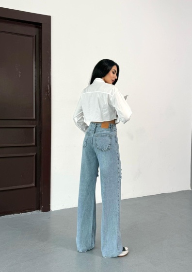 Blugi wide leg cu design rupt - Img 5