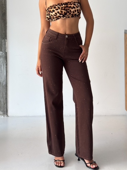 Blugi wide leg cu detalii strasuri