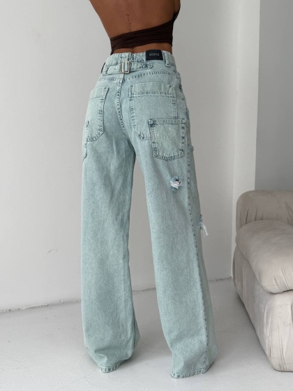 Blugi wide leg cu multiple rupturi - Img 2