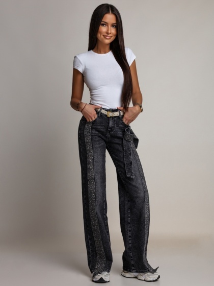 Blugi Wide Leg cu Strasuri - Img 2