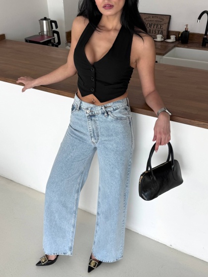 Blugi wide leg cu talie asimetrica - Img 1