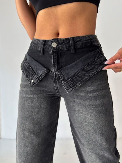 Blugi wide-leg cu talie dubla