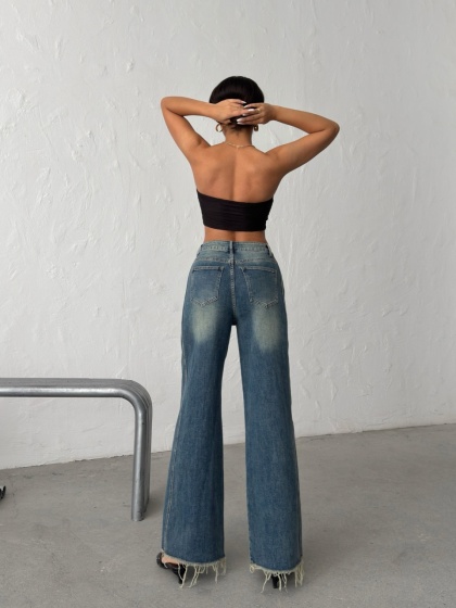 Blugi wide leg cu tiv nefinisat - Img 4