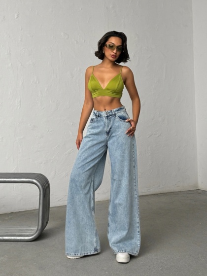 Blugi wide-leg din denim cu detalii ripped - Img 5