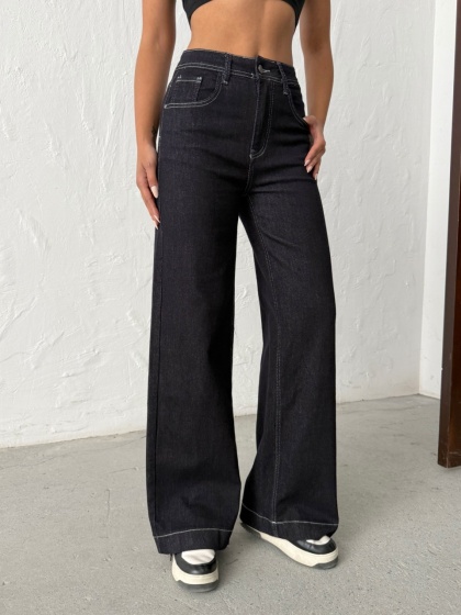 Blugi wide leg elastici cu detaliu cusaturi - Img 1