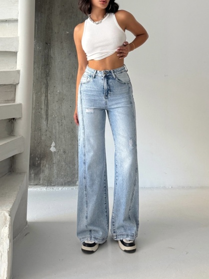 Blugi wide leg elastici cu detaliu