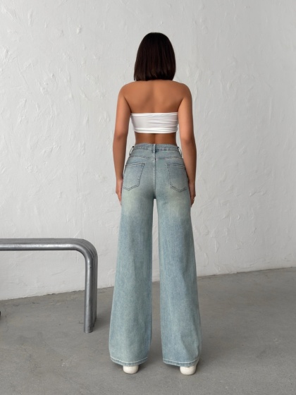 Blugi wide leg elastici simpli - Img 3