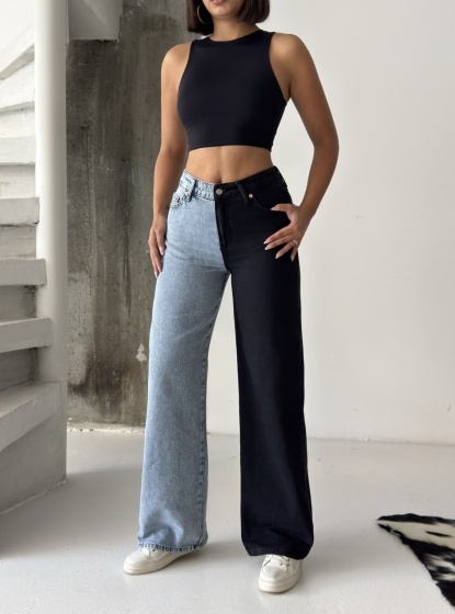 Blugi wide leg in doua culori