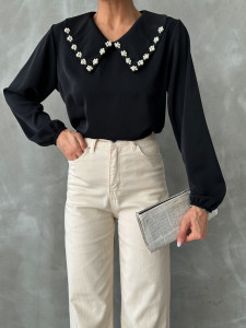 Bluza eleganta accesorizata la guler cu perle - Img 1