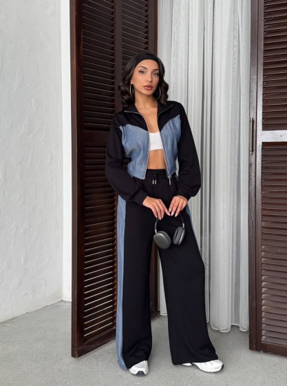 Compleu cu denim si pantaloni evazati - Img 3