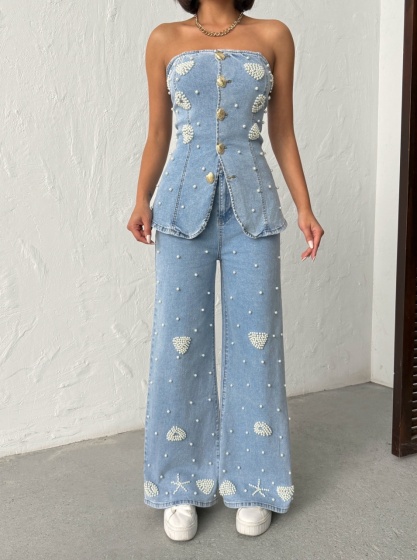 Compleu cu top si pantalon evazat - Img 1