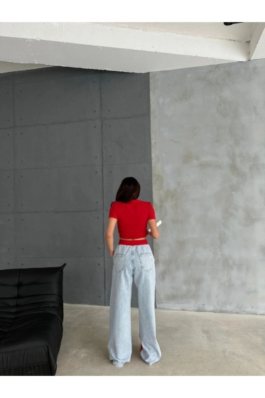 Pantaloni evazati cu denim si material textil - Img 6