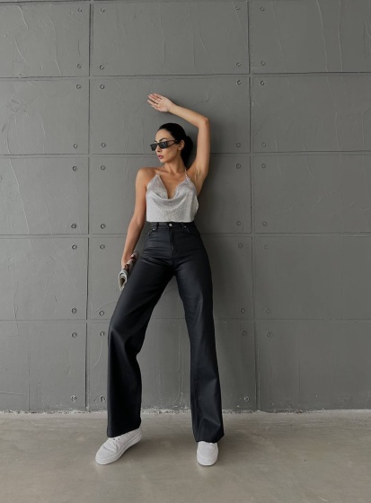 Pantaloni evazati din piele ecologica - Img 2