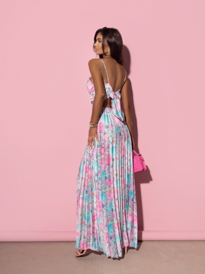 Rochie din satin plisata cu print floral - Img 5