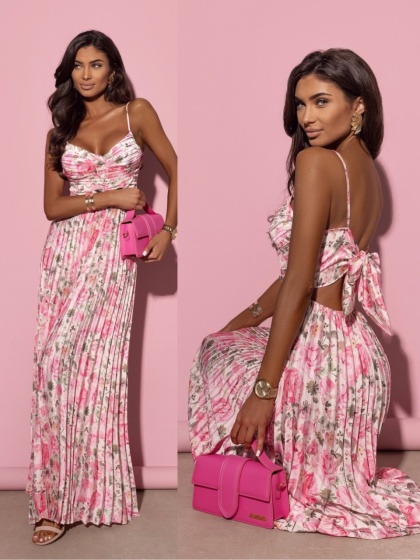 Rochie din satin plisata cu print floral