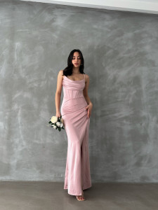 Rochie eleganta din lycra lunga cu bretele - Img 3