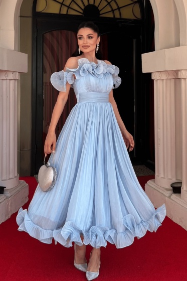 Rochie eleganta din satin creponat cu detaliu volan