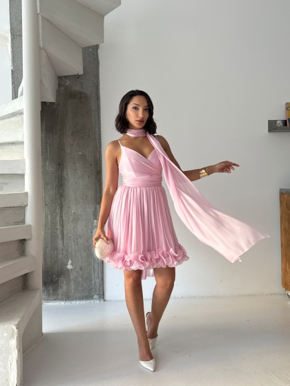Rochie eleganta din satin creponat cu detaliu volan - Img 3