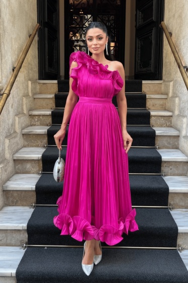Rochie eleganta din satin creponat cu detaliu volan - Img 5