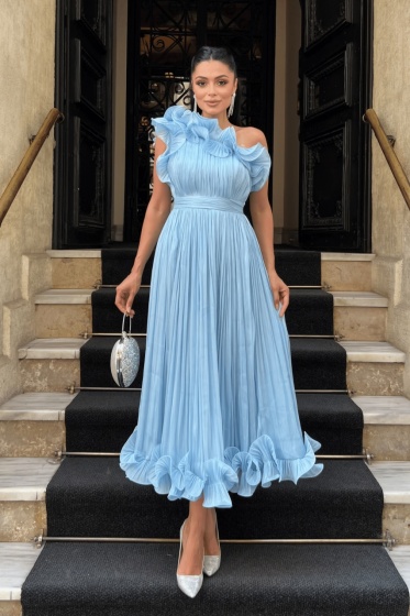 Rochie eleganta din satin creponat cu detaliu volan - Img 4
