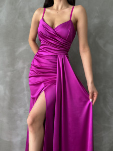 Rochie eleganta din satin lunga cu bretele - Img 1