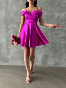 Rochie eleganta din satin scurta cu bretele - Img 5