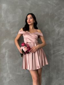 Rochie eleganta din satin scurta cu bretele - Img 2