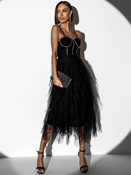 Rochie eleganta din tul accesorizata cu strasuri - Img 4
