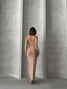Rochie eleganta din tul cu maneci detasabile accesorizata cu perle si strasuri - Img 3